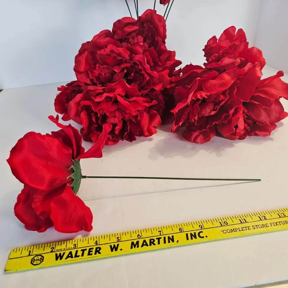 Artificial Red Peony Flower 20 Stems 6 Inch Large Faux Silk Wedding Floral Decor